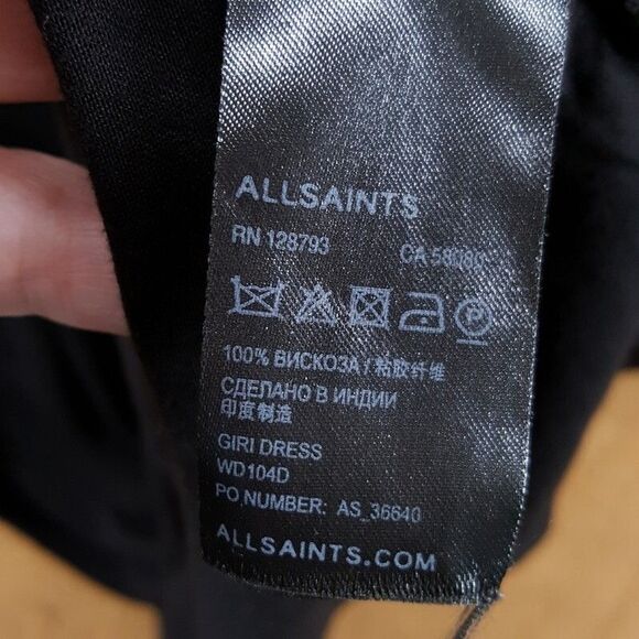 ALLSAINTS Shift Dress Womens Size 10 Black Beaded Trim Sleeveless Mini GIRI - Picture 7 of 10